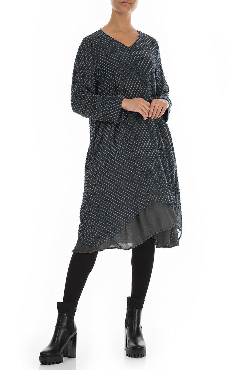 V-Neck Brass Blue Dotty Silk Tunic Dress 5