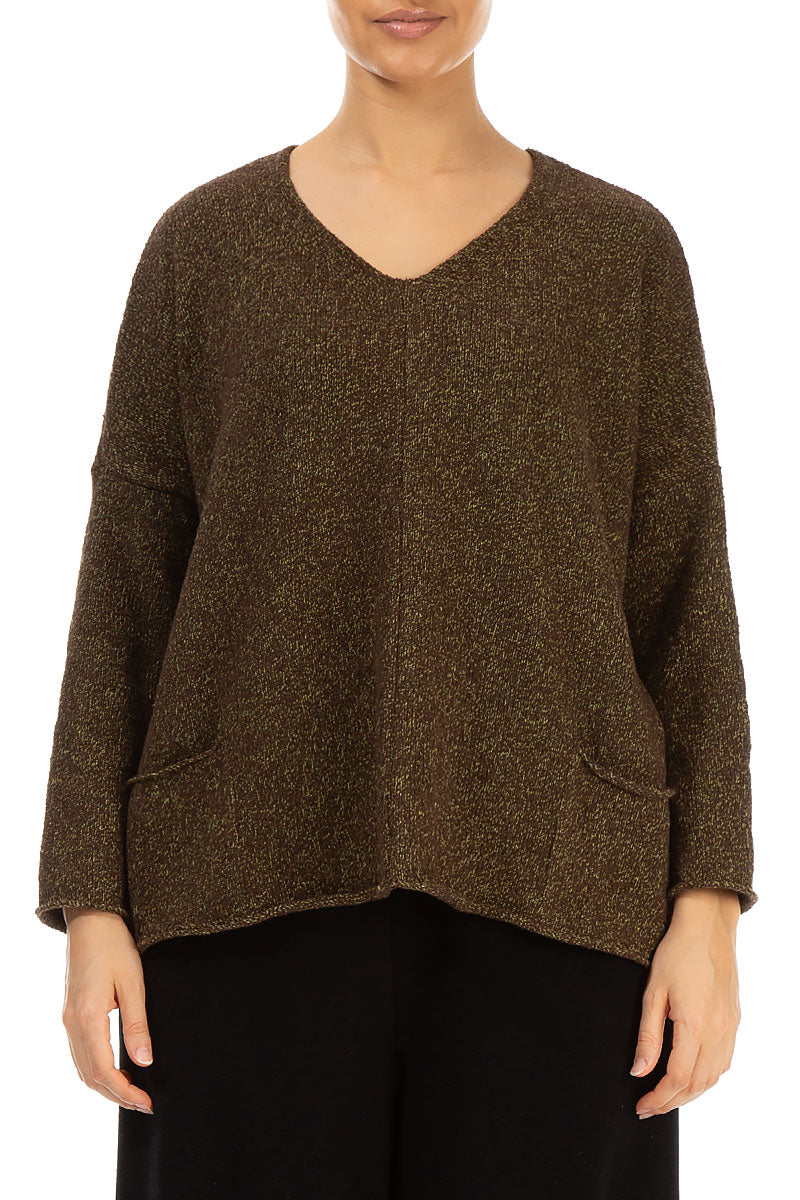 V-Neck Brown Cotton Sweater