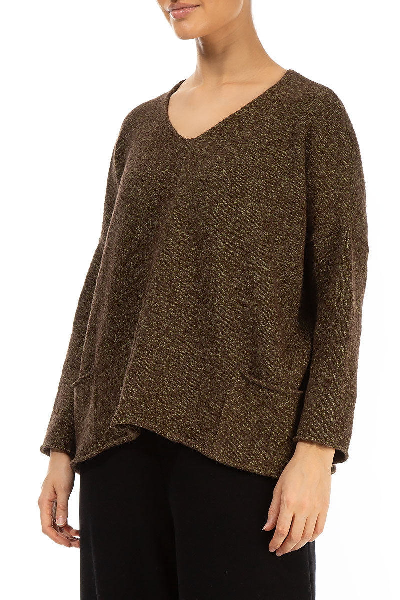 V-Neck Brown Cotton Sweater