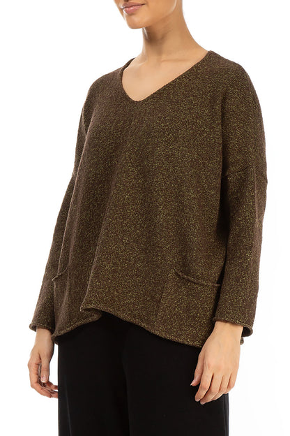 V-Neck Brown Cotton Sweater