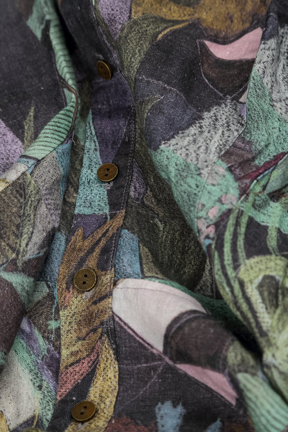 V-Neck Buttoned Art Mosaic Linen Dress 5