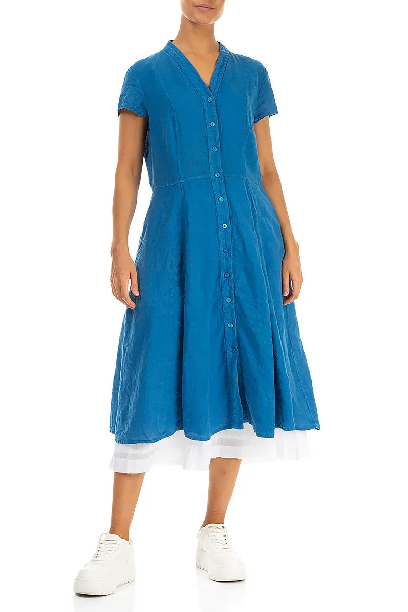 V-Neck Buttoned Cobalt Blue Linen Dress – grizas.com V-Neck Buttoned Cobalt Blue Linen Dress – grizas.com