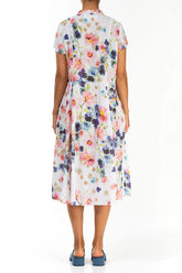 V-Neck Buttoned Primrose Linen Dress 2