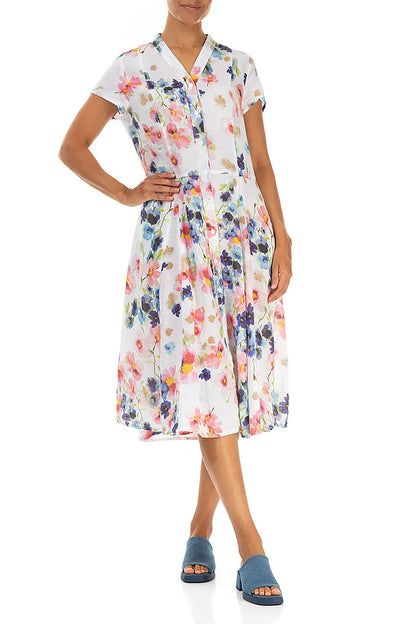 V-Neck Buttoned Primrose Linen Dress 4