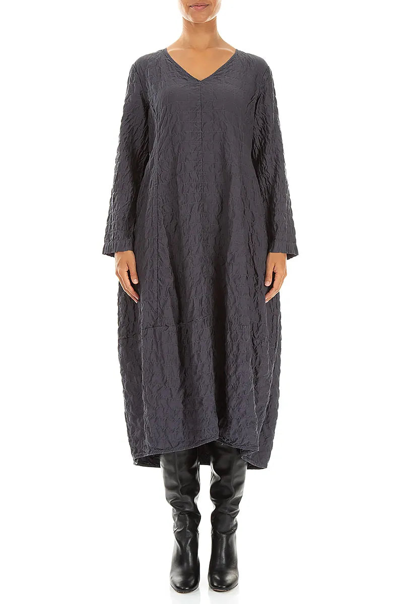 V-Neck Charcoal Pleated Silk Bamboo Dress 1