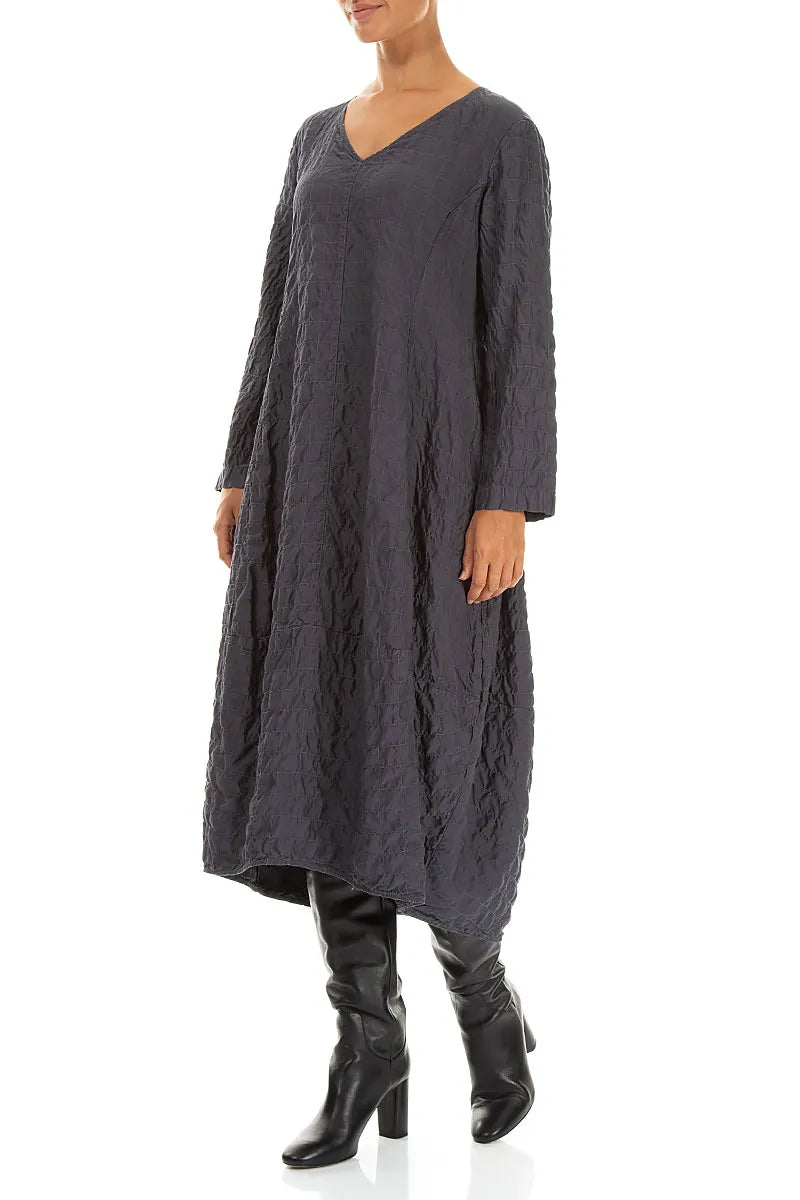 V-Neck Charcoal Pleated Silk Bamboo Dress 3