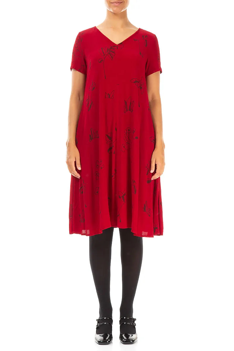 V-Neck Cherry Red Botanica Viscose Dress