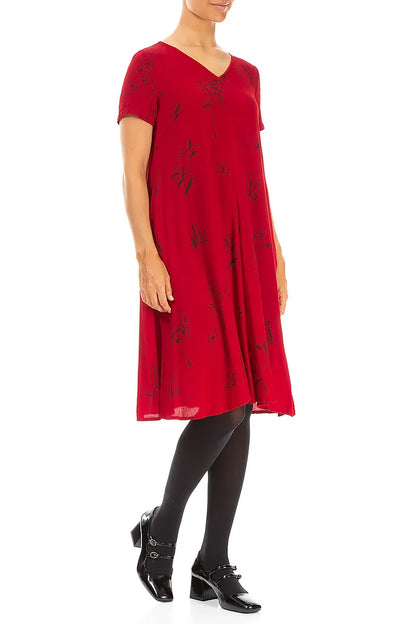 V-Neck Cherry Red Botanica Viscose Dress