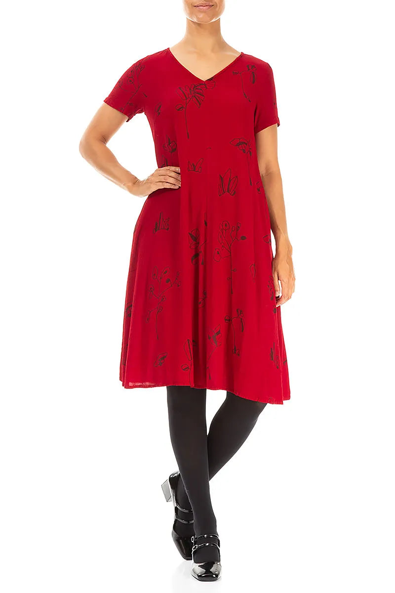 V-Neck Cherry Red Botanica Viscose Dress