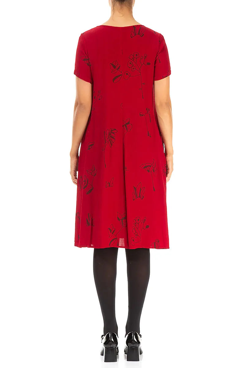 V-Neck Cherry Red Botanica Viscose Dress