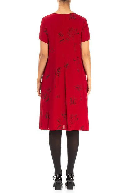 V-Neck Cherry Red Botanica Viscose Dress