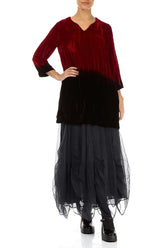 V-Neck Cherry Red Silk Velvet Ombré Tunic 5