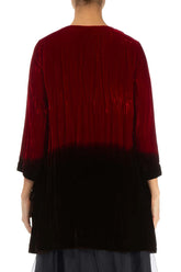 V-Neck Cherry Red Silk Velvet Ombré Tunic 3
