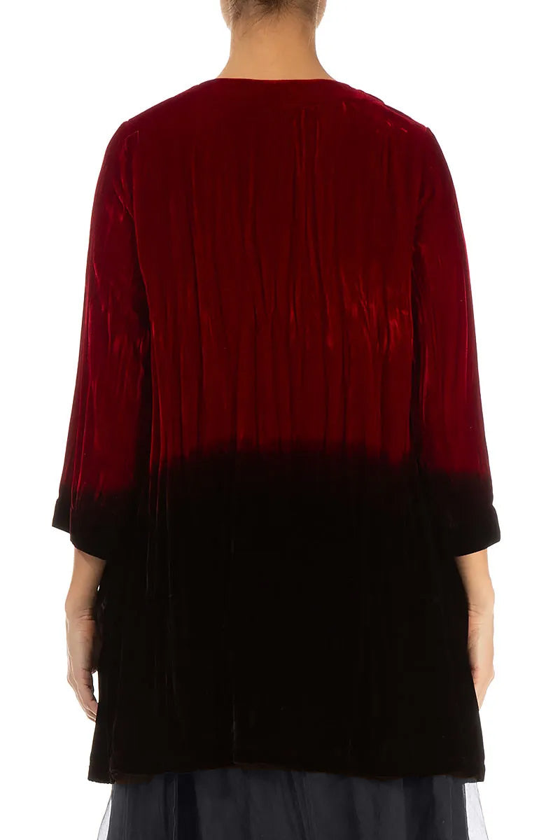 V-Neck Cherry Red Silk Velvet Ombré Tunic 3