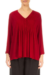 V-Neck Cherry Red Viscose Blouse 1