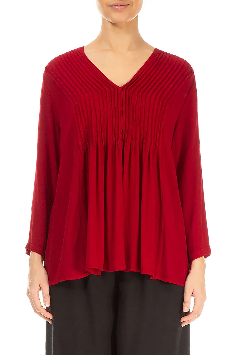 V-Neck Cherry Red Viscose Blouse 1