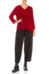 V-Neck Cherry Red Viscose Blouse 4