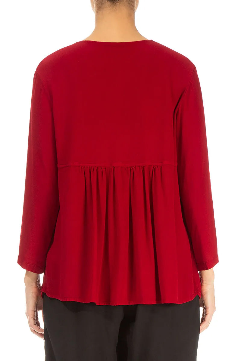 V-Neck Cherry Red Viscose Blouse 2