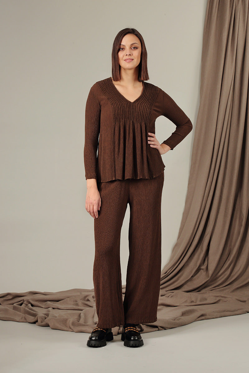 V-Neck Chocolate Silk Viscose Blouse