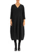 V-Neck Crinkled Black Silk Linen Dress 1