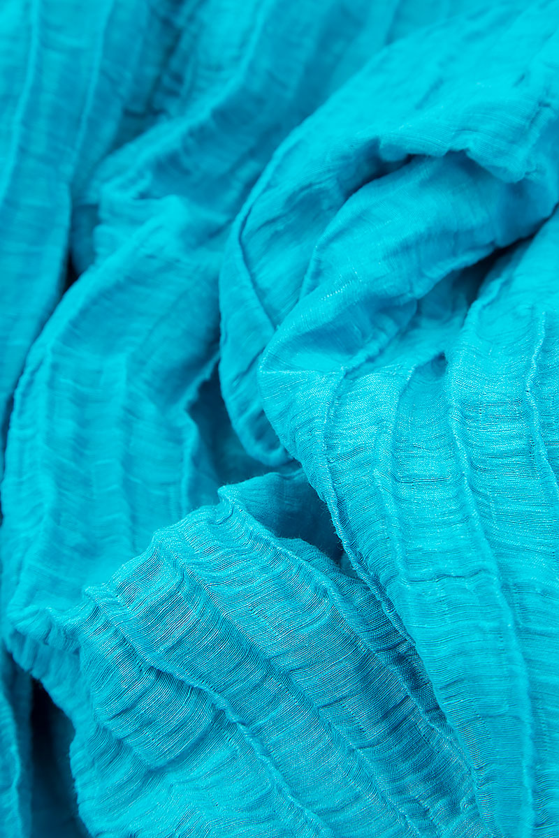 V-Neck Crinkled Bright Turquoise Silk Linen Dress 5