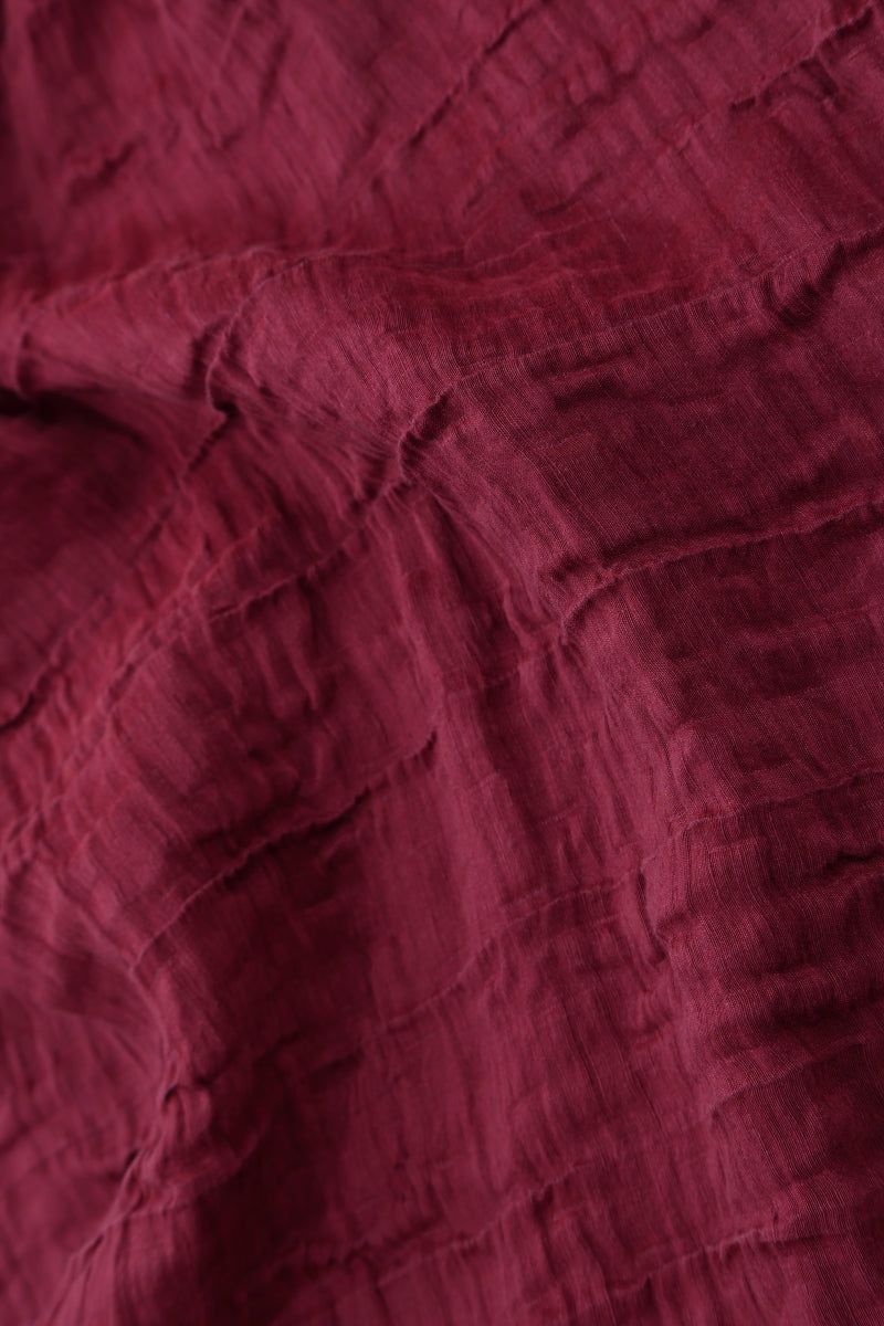 V-Neck Crinkled Claret Silk Linen Dress