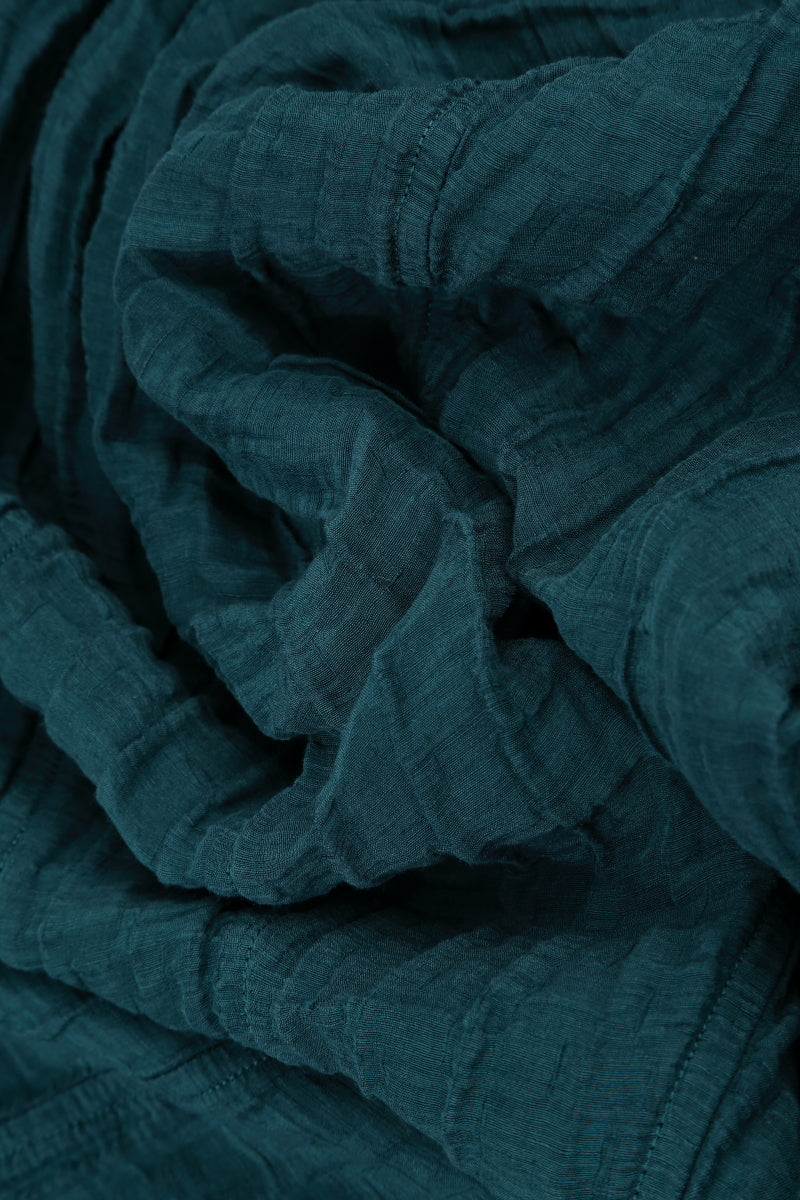 V-Neck Crinkled Dark Teal Silk Linen Dress