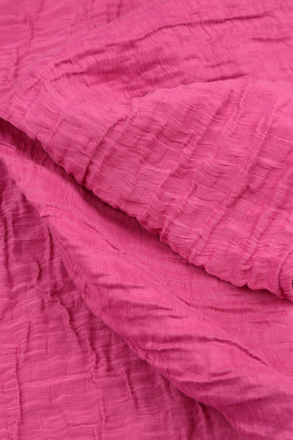 V-Neck Crinkled Fuchsia Silk Linen Dress 5