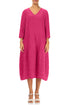 V-Neck Crinkled Fuchsia Silk Linen Dress 1