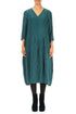 V-Neck Crinkled Peacock Silk Linen Dress 1