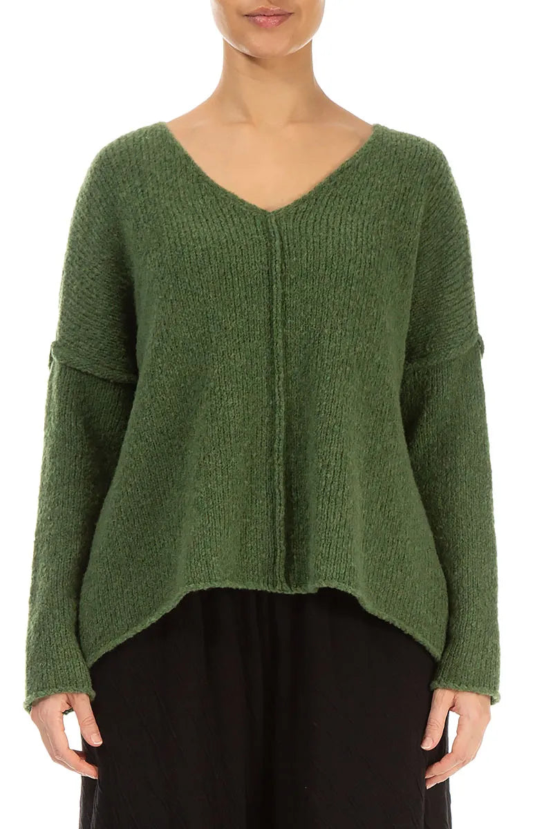 V-Neck Dark Sage Wool Sweater 1