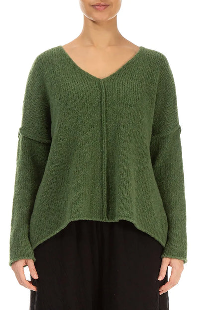 V-Neck Dark Sage Wool Sweater 1