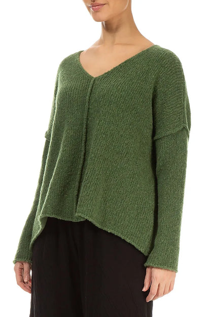 V-Neck Dark Sage Wool Sweater 3