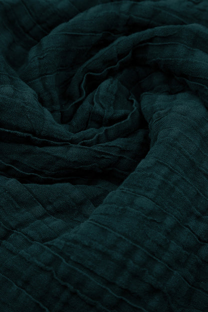 V-Neck Deep Turquoise Pleated Linen Dress