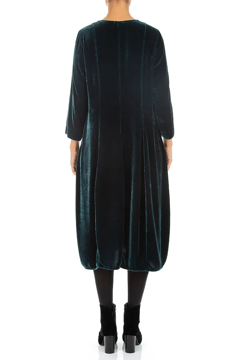 V-Neck Deep Turquoise Silk Velvet Dress