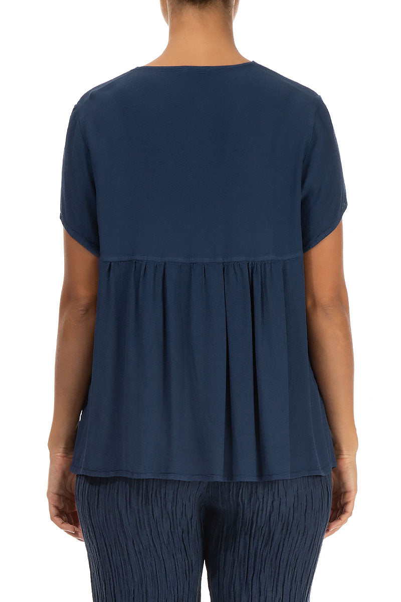 V-Neck Denim Blue Viscose Blouse