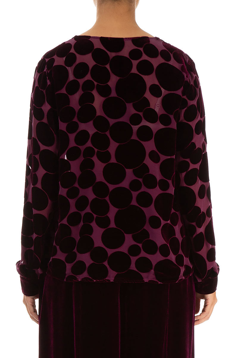 V-Neck Devoré Bubbles Magenta Silk Velvet Blouse