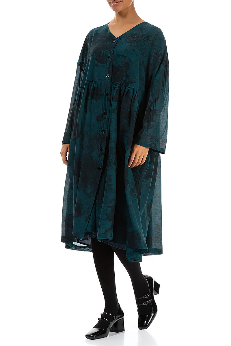 V-Neck Emerald Marble Silk Cotton Jacket Dress