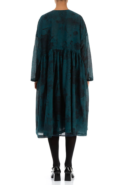 V-Neck Emerald Marble Silk Cotton Jacket Dress