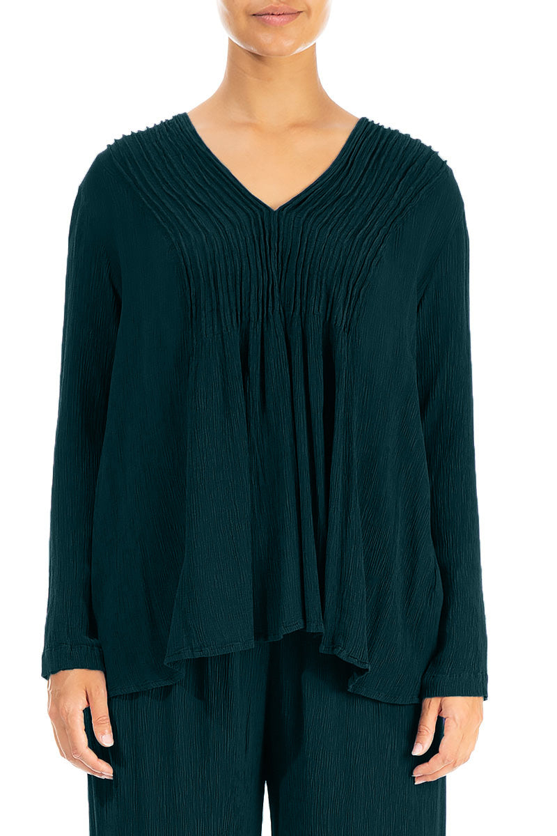 V-Neck Emerald Silk Viscose Blouse