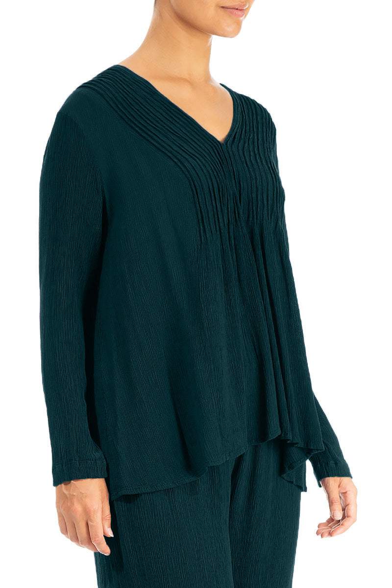 V-Neck Emerald Silk Viscose Blouse