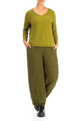 V-Neck Golden Lime Linen Viscose Blouse 4