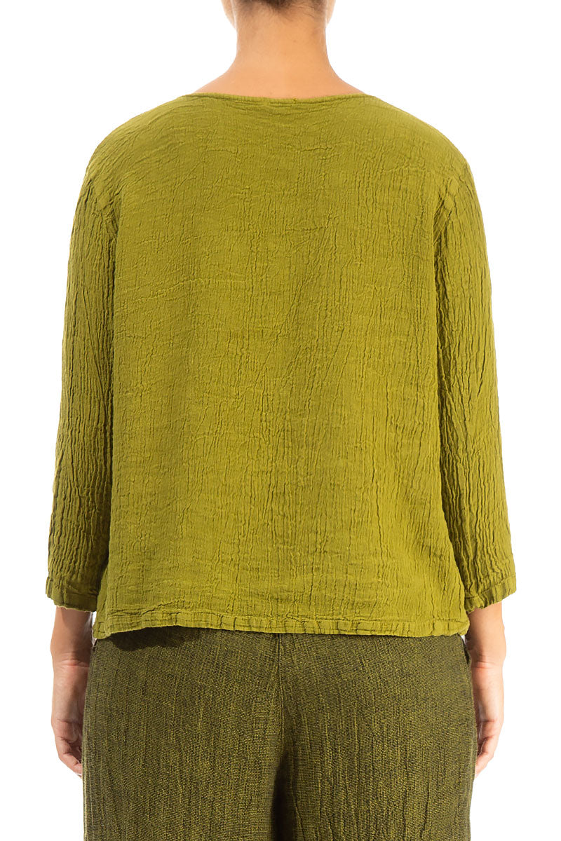 V-Neck Golden Lime Linen Viscose Blouse 2