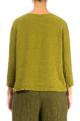 V-Neck Golden Lime Linen Viscose Blouse 2