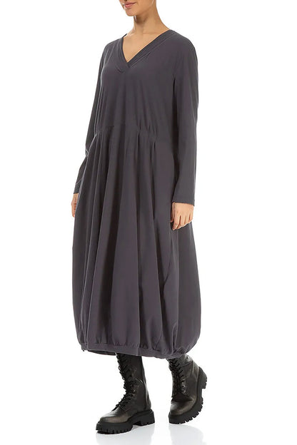V-Neck Graphite Cotton Dress 3