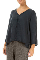 V-Neck Graphite Linen Blouse 3