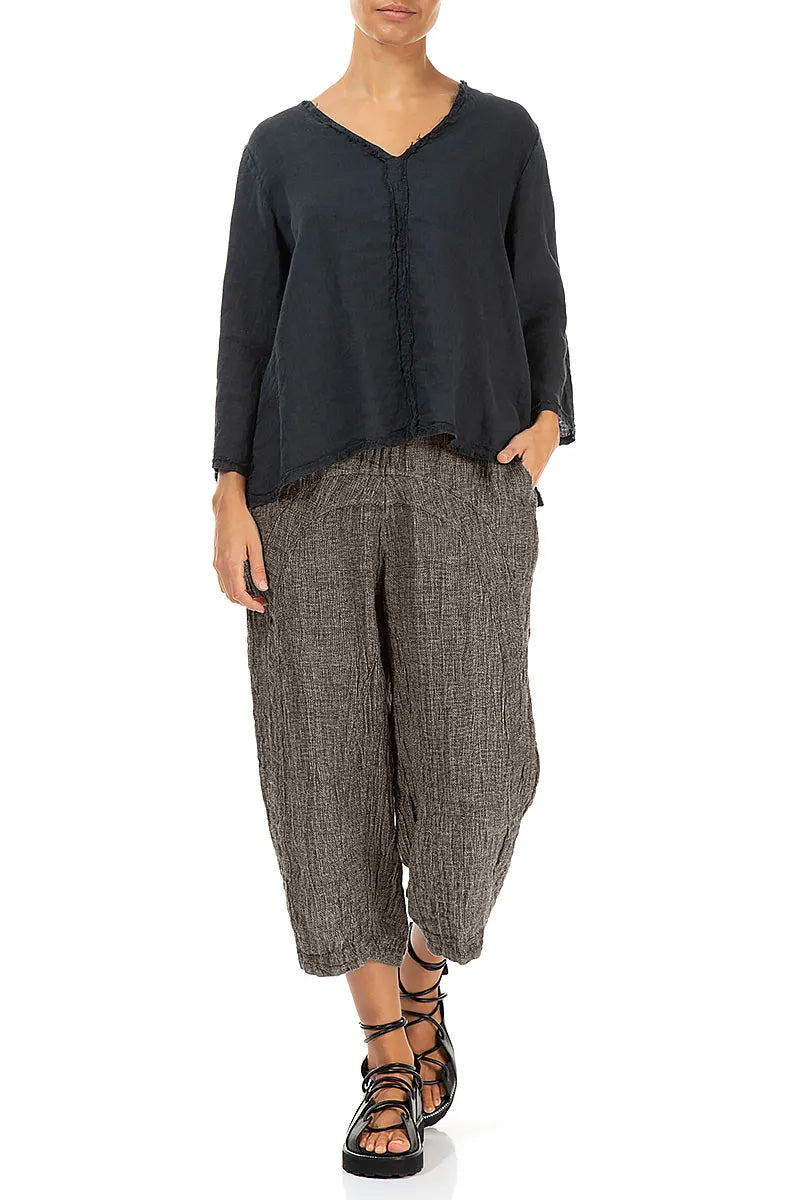 V-Neck Graphite Linen Blouse 4