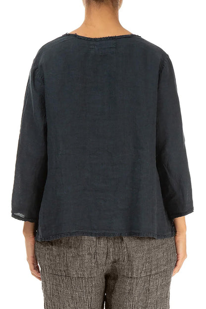 V-Neck Graphite Linen Blouse 2