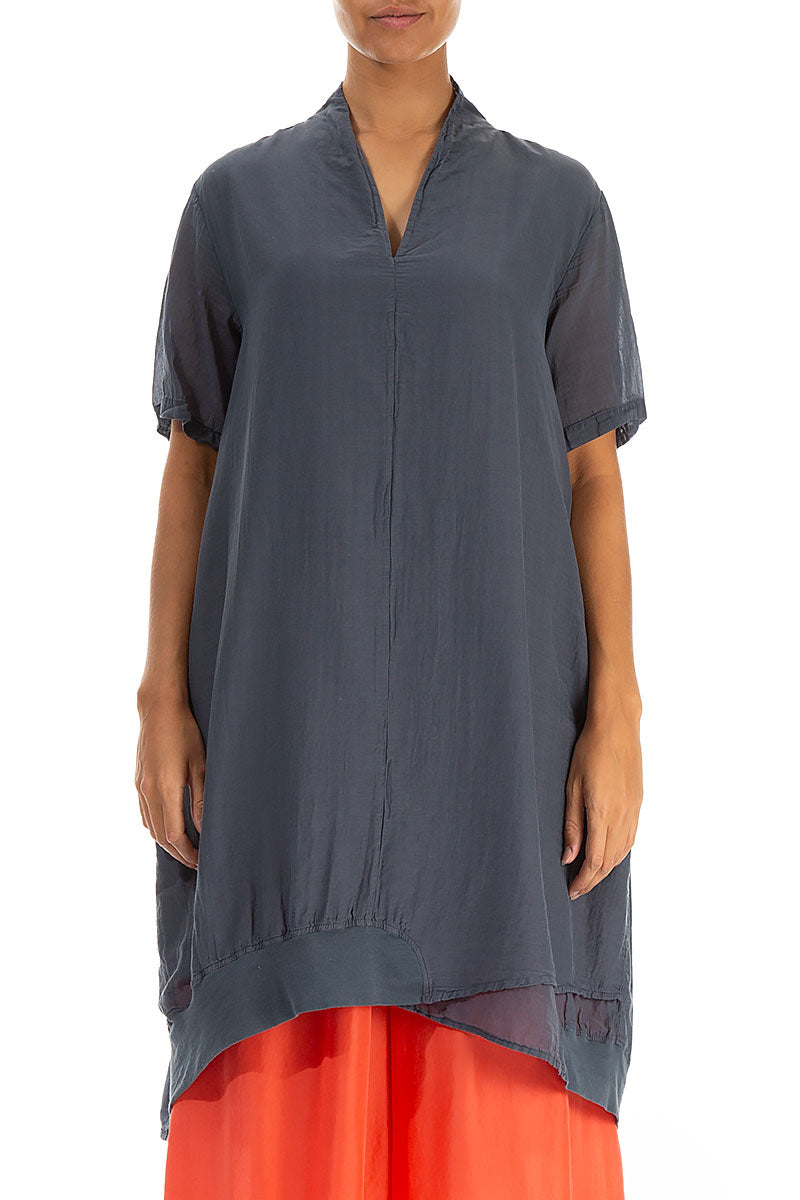 V-Neck Graphite Silk Cotton Tunic 1