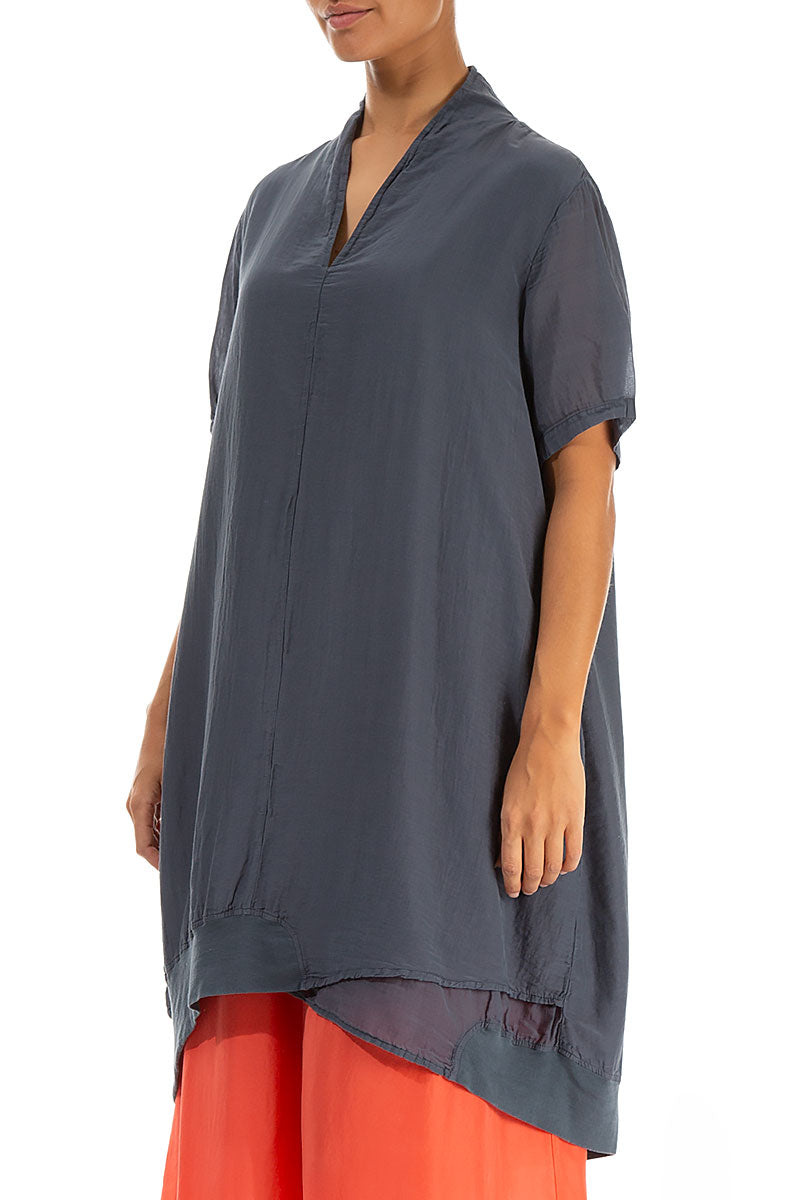 V-Neck Graphite Silk Cotton Tunic 3